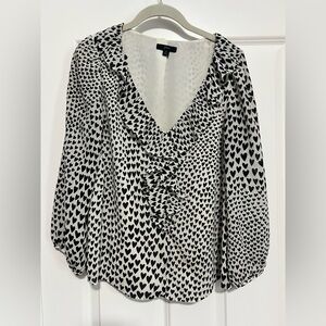 J. Crew Black and White Ruffled 3/4 Sleeve Blouse